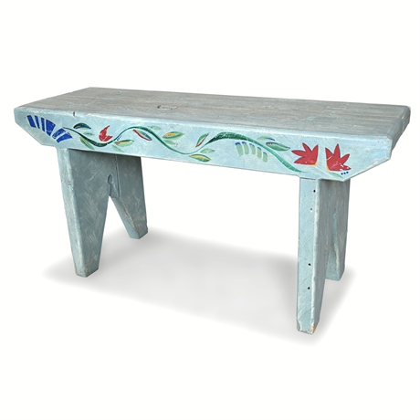 Folk Art Hand-Painted Bench — Floral Vine Apron, Mortise & Tenon​​​​​​​