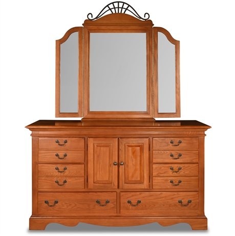 Sumter Solid Oak Chest with Trifold Mirror