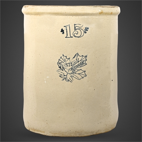 Western Stoneware Co 15-Gallon Crock w/ Maple Leaf Stamp