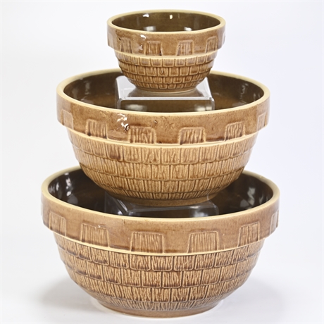 Vintage Stoneware Mixing Bowls with Shingle Pattern