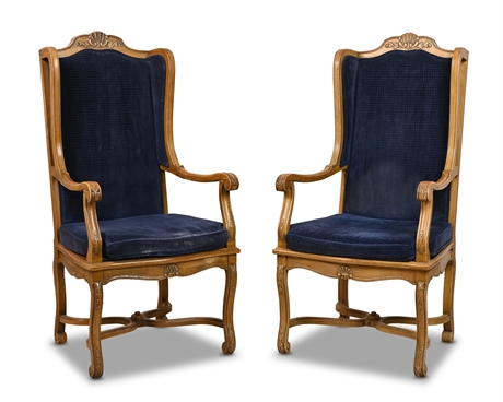 Pair Vintage Hekman Throne Style Wingback Chairs