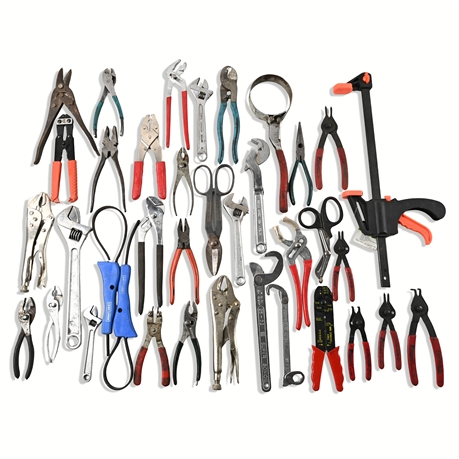 36-Piece Tool Lot – Wrenches, Pliers, Cutters, Crimpers & More