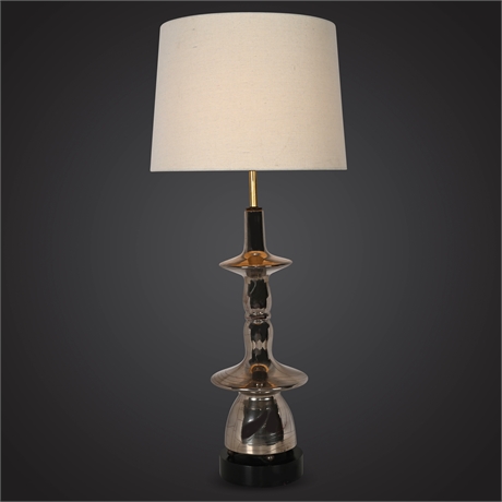 37" Mid-Century Mirrored/Chrome-Glass Table Lamp on Resin Base