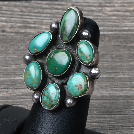 Old Navajo Sterling Turquoise Ring, Size 5