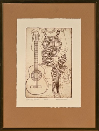 Enid Romanek "Overall, Music" Signed Etching, Edition 10/75
