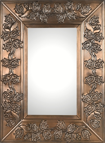 Mexican Pressed Steel Mirror – Tulip Motif, Copper Oxide Finish