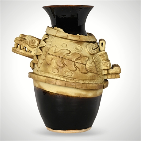 Luis F. Hernandez Heritage II Ceramic Vessel — Quetzalcoatl & Tlaloc Motif