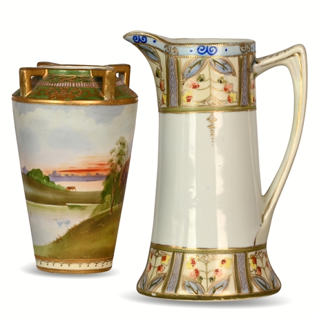 Vintage Nippon Hand Painted Vase & Tea Pot