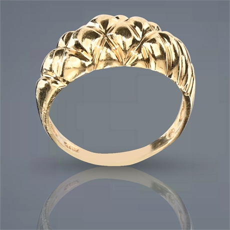 14K Yellow Gold Quilted Dome, Woven Pattern Ring - Size 6.5