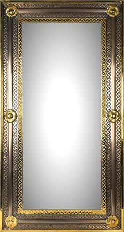 Large Mexican Brass & Steel Mirror with Rosette Motifs — 51" x 27 1/2"