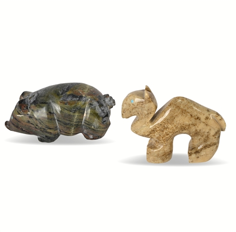 Hand-Carved Zuni Pig & Camel Fetishes – Turquoise Eyes
