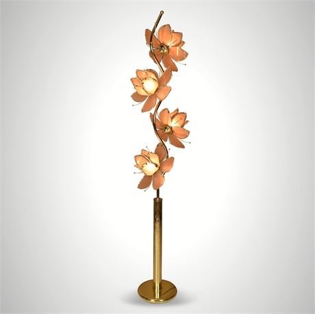 1980s Hollywood Regency Brass Lotus Floor Lamp — 4-Light, 76"