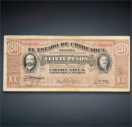 1915 Chihuahua 20 Peso Revolutionary Banknote