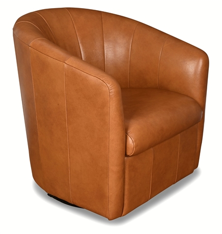 Natuzzi Editions Leather Swivel Barrel Chair – Cognac