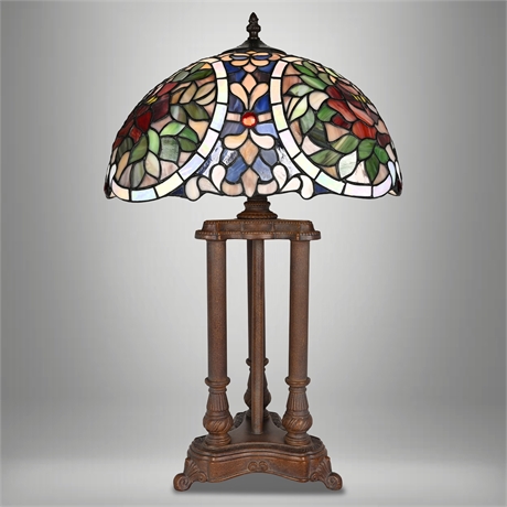 Tiffany-Style Stained Glass Table Lamp with Tripod Column Base