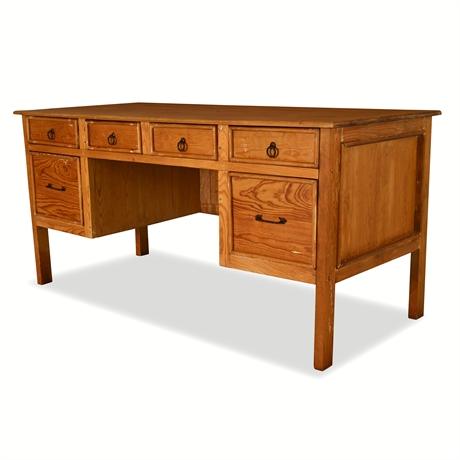 Solid Pine Executive Desk – 6 Drawers, Iron Hardware, Custom