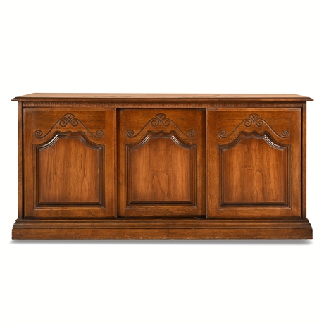 French Provincial Style Carved Walnut Three-Door Sliding Credenza