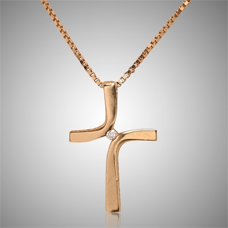 14k Diamond Cross Pendant & Necklace Set