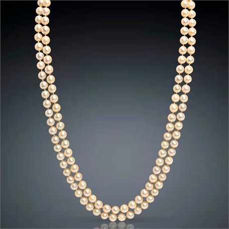 Antique 14K Double Strand 7mm Pearl Necklace