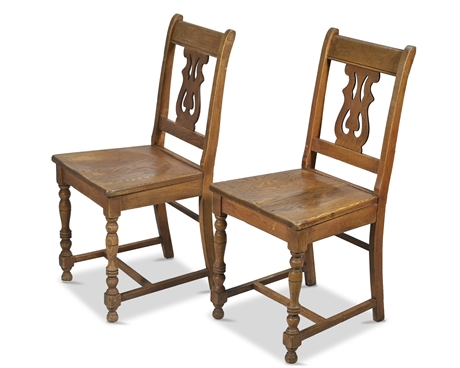 Pair Wood Antique Chairs