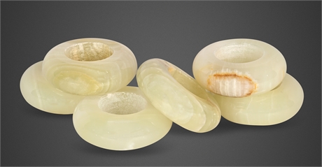 Banded Onyx Napkin Rings Set of 12 — Pakistani, Flared Base, Velvet Box