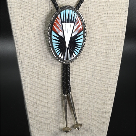 Zuni Inlaid Bolo Tie by Leslie & Gladys Lamy
