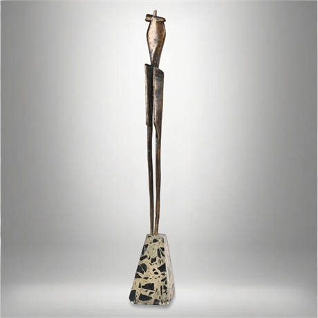 Modernist Cast Bronze Elongated Figure on Terrazzo Base