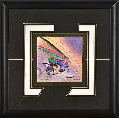 "La Carrera" Cycling Abstract — Watercolor/Gouache, Signed '98