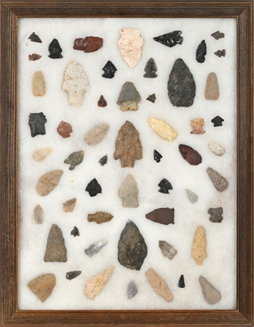 Framed Collection of 56 Arrowheads – Southern NM, Obsidian, San Pedro Types