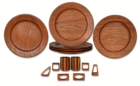 ESA Denmark Teak Set – Plates, Napkin Rings & Salt-Pepper Shakers