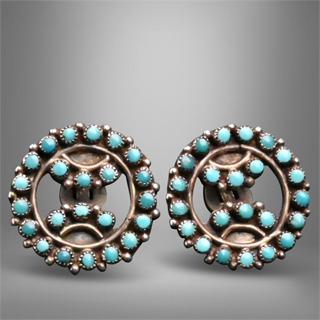 Zuni Snake Eyes Turquoise & Sterling Earrings