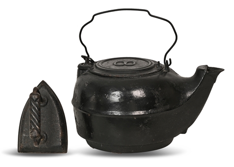 Antique 1800s Cast Iron Chattanooga Star #8 Tea Pot Kettle