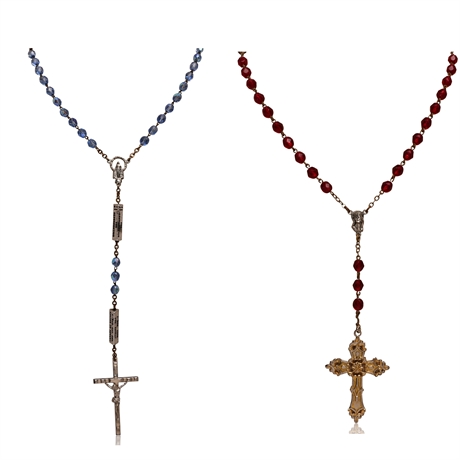 Pair Vintage Rosaries with Faceted Glass Beads