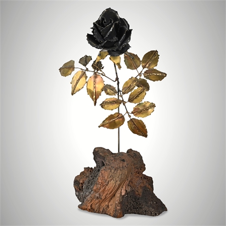 Clyde Harwick "Black Rose" Copper Brutalist Torch-Cut Rose Sculpture