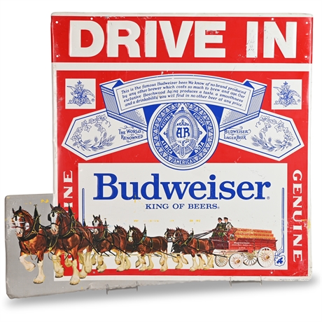 Vintage Anheuser-Busch Budweiser Drive In Tin Sign