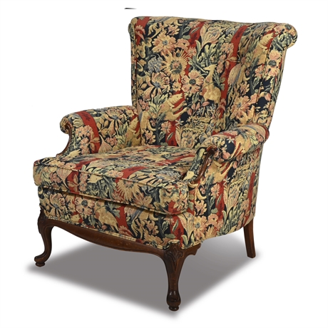 Antique Upholstered Wing Back Chair
