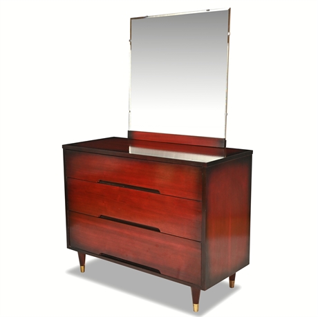 Mid-Century Mahogany 3-Drawer Dresser with Mirror