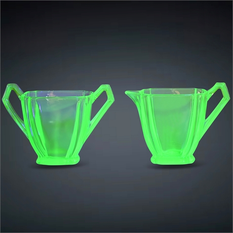 Vintage Uranium Glass Cream & Sugar