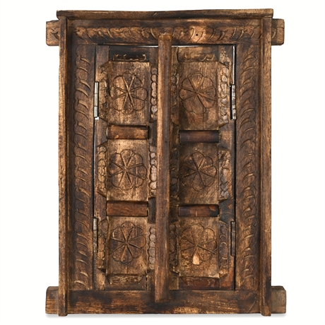 Carved Solid Wood Hinged Double Door Shutter Panel