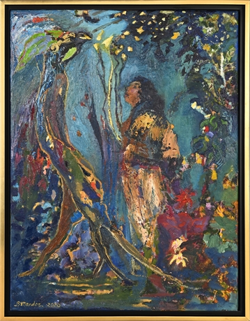 Bonnie Mandoe 2020 Oil Painting — Woman in Vibrant Garden, Framed