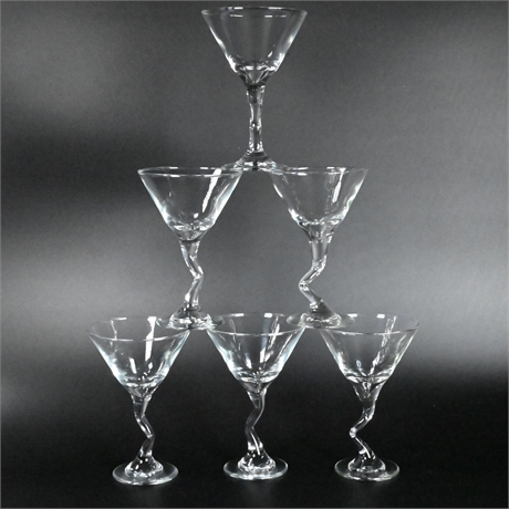 12 Libbey Vintage Zig Zag Martini Glasses