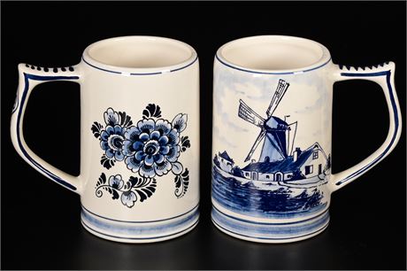 Pair of Delft "Blue"Ceramic Mugs