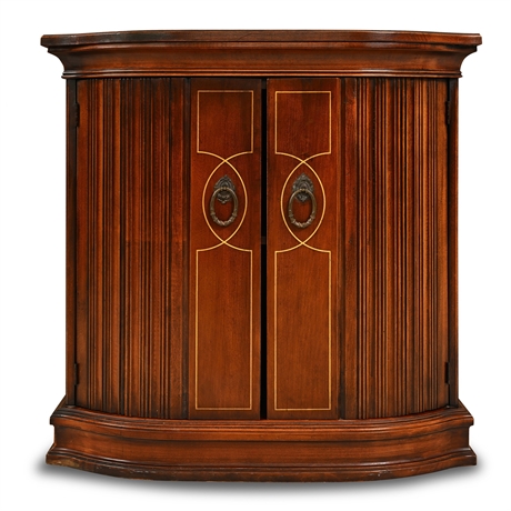 Demilune Inlaid Mahogany Side Cabinet with Tooled Leather Top