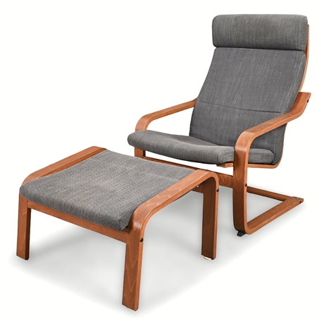 IKEA Poäng Chair & Ottoman – Bentwood Frame, Gray Upholstery (1999)