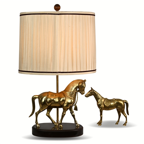Vintage Cast Brass Horse Lamp & Sculpture