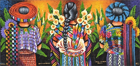 Cruz Sunú Original Oil – Guatemalan Women & Textiles, 7" x 15.25"