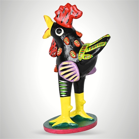 Signed Ortega Folk Art Rooster – Hand-Sculpted & Painted