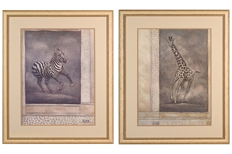 Pair 'Richard A. Henson' Prints 'Giraffe & Zebra'