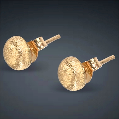 18K Gold Ball Stud Earrings Matte Textured