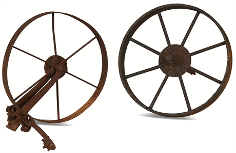 Pair Farmhouse Rusty Wheels